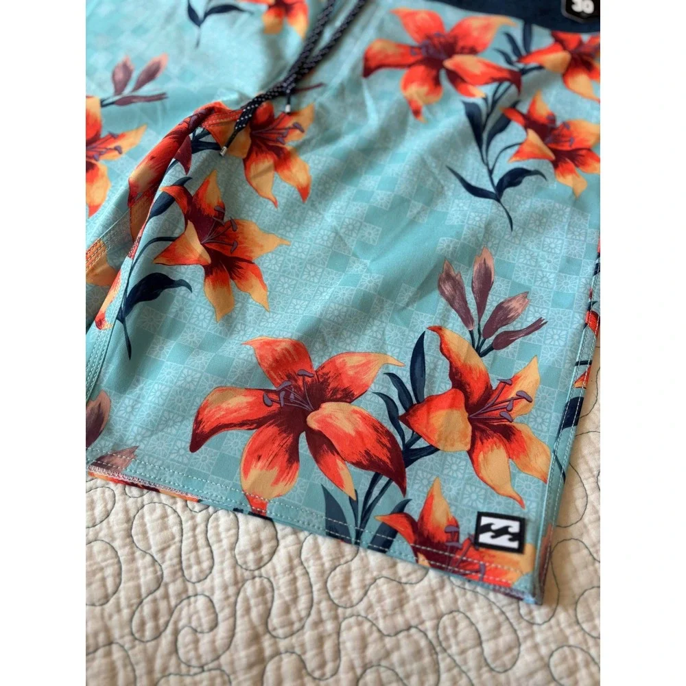 Billabong Sundays Pro Boardshorts Mens‎ 30 Blue Orange Floral Lily Swim Trunks